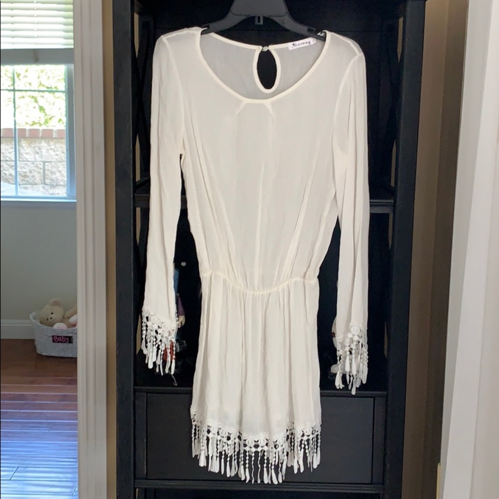 Cream color cover up dress with detailed tassels